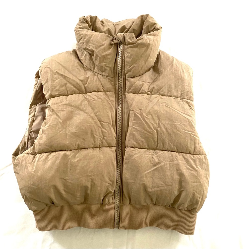 Tan Crop Puffer Vest